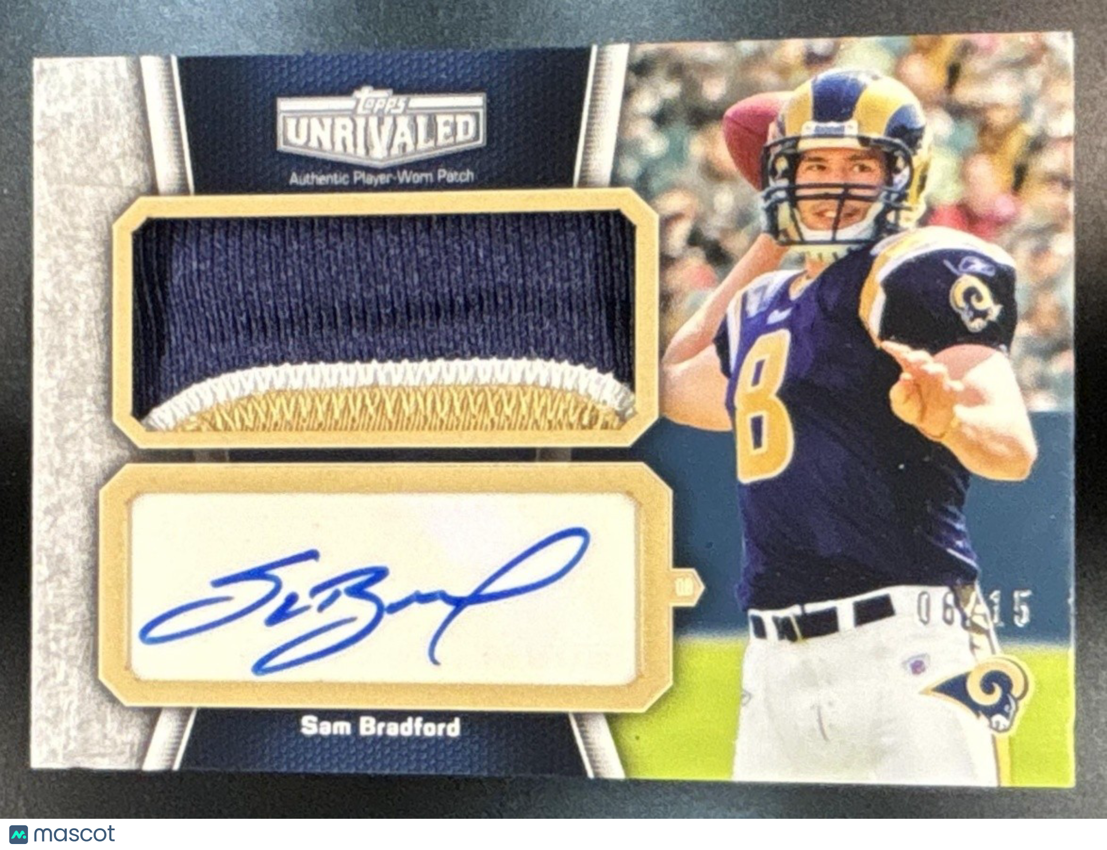 2010 Topps Unrivaled Sam Bradford Auto Patch Jumbo /15 UAJP-SB RC St. Louis Rams - Sports Cards