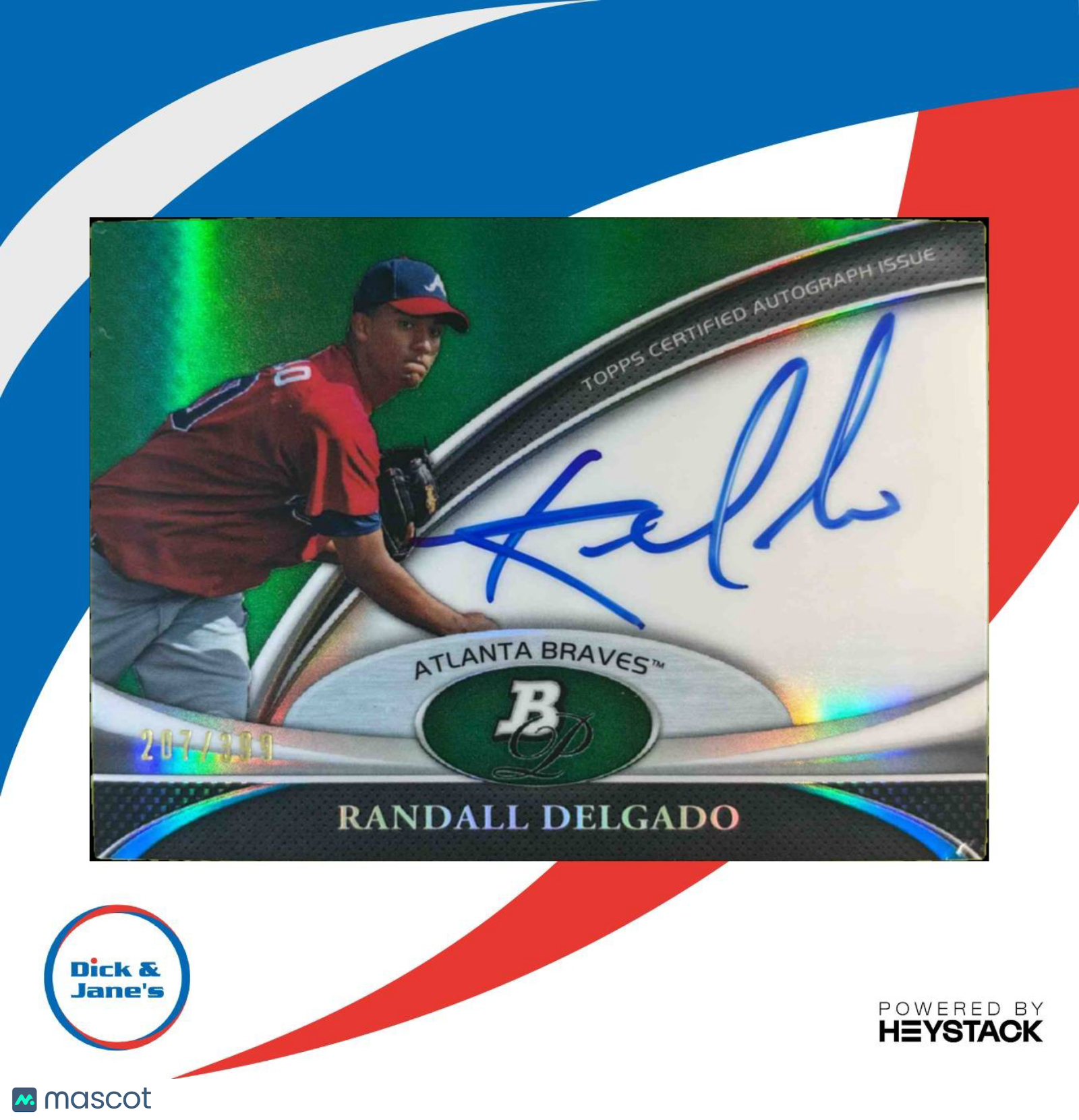 2011 Bowman Platinum Randall Delgado Prospect Auto Green Refractor/399 RC Braves - Sports Cards