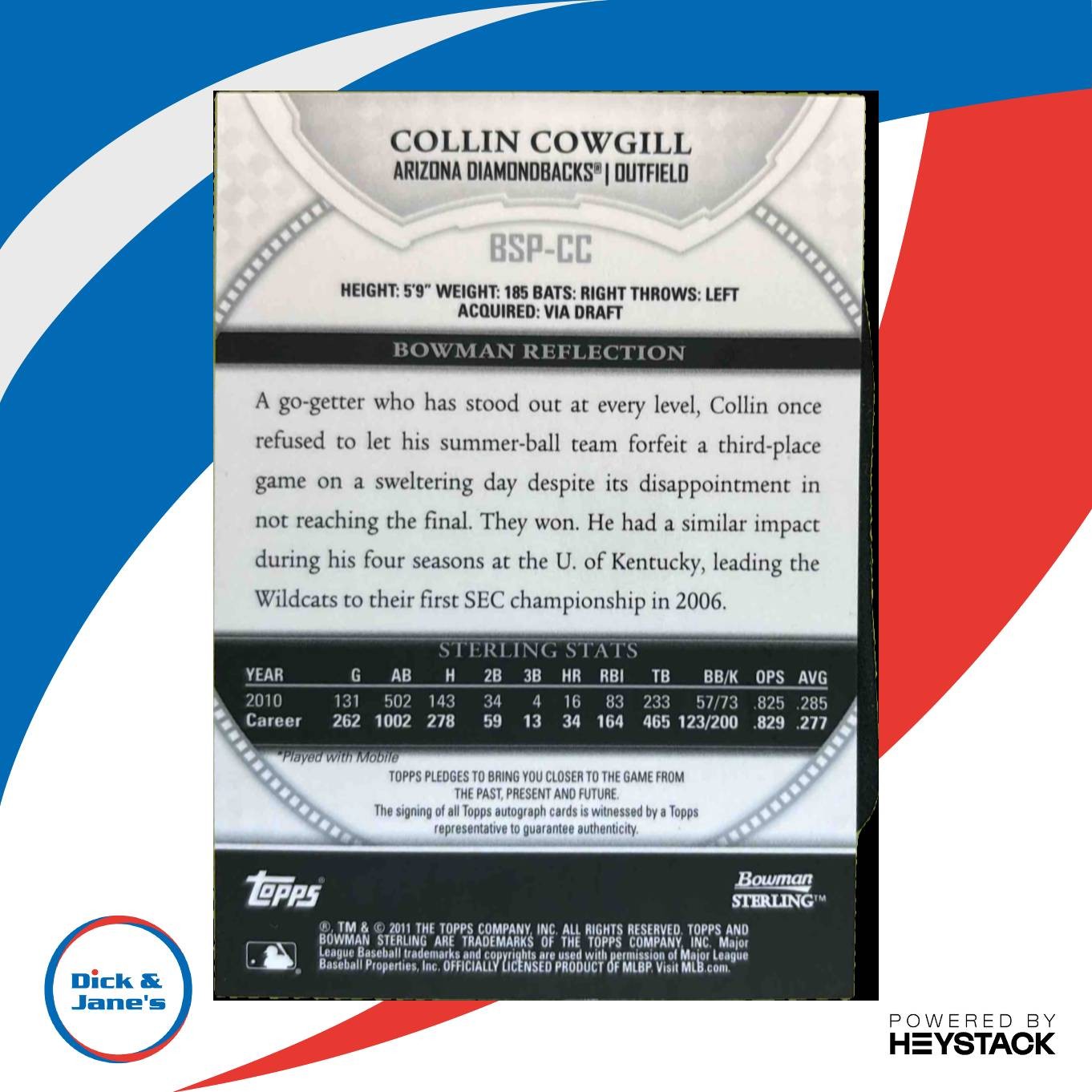 2011 Bowman Sterling Collin Cowgill Prospect Auto #BSP-CC Arizona Diamondbacks - Sports Cards