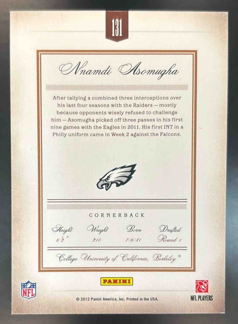 2011 Panini Prime Signatures Nnamdi Asomugha Proof Red /99 #131 Philadelphia - Sports Cards