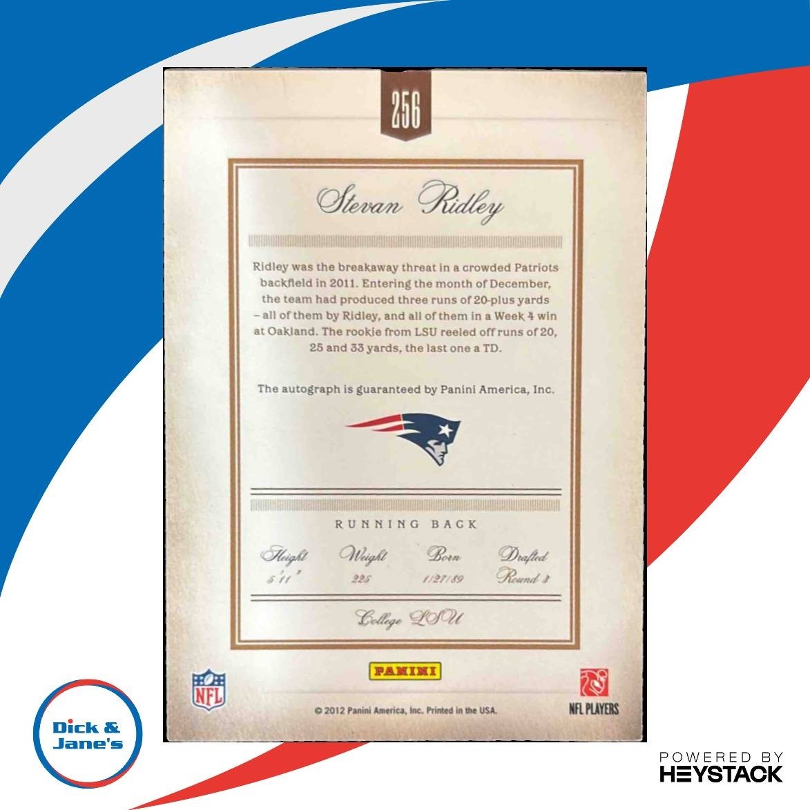 2011 Panini Prime Signatures Stevan Ridley /249 RC Auto New England Patriots - Sports Cards