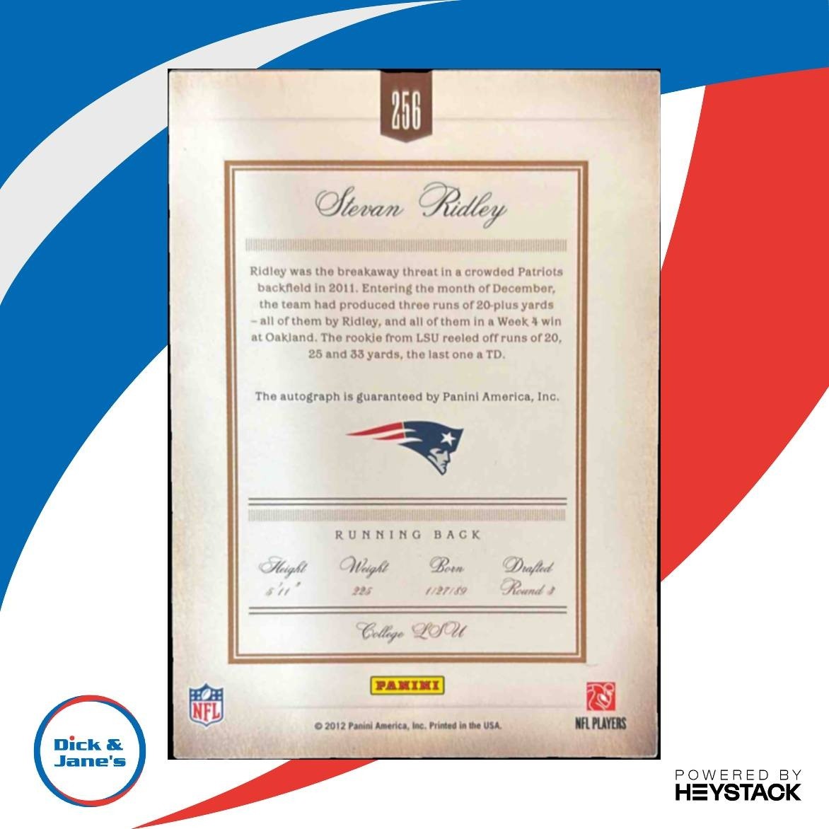 2011 Panini Prime Signatures Stevan Ridley /249 RC Auto Patriots - Sports Cards
