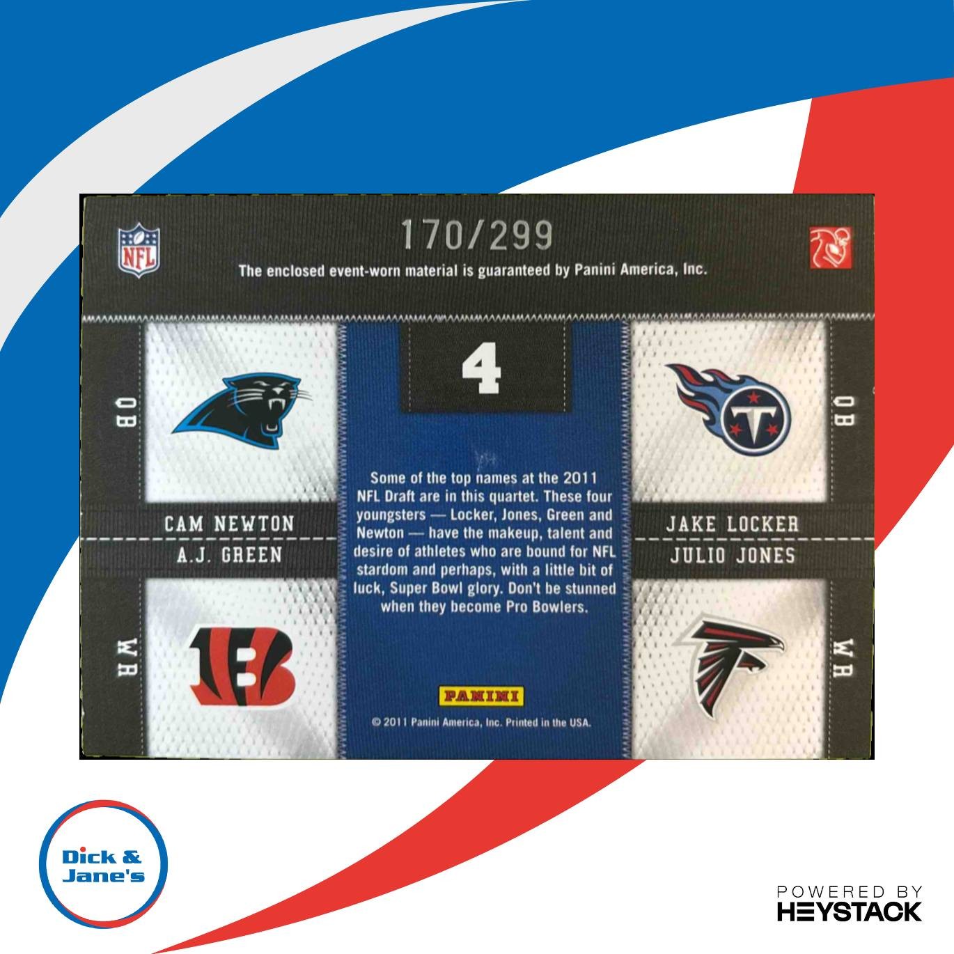 2011 Panini Threads Cam Newton Locker AJ Green J Jones Rookie Col Mem Quad /299 - Sports Cards