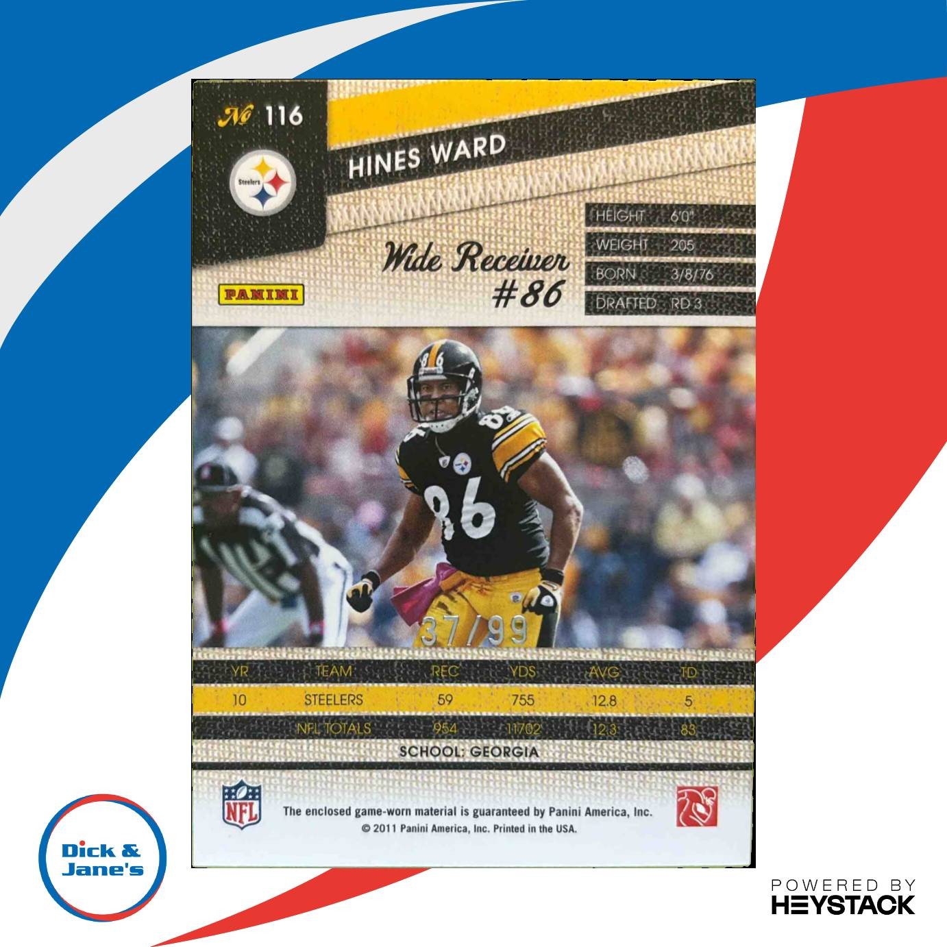 2011 Panini Threads Hines Ward Jerseys Prime Patch /99 #116 Pittsburgh Steelers - Sports Cards