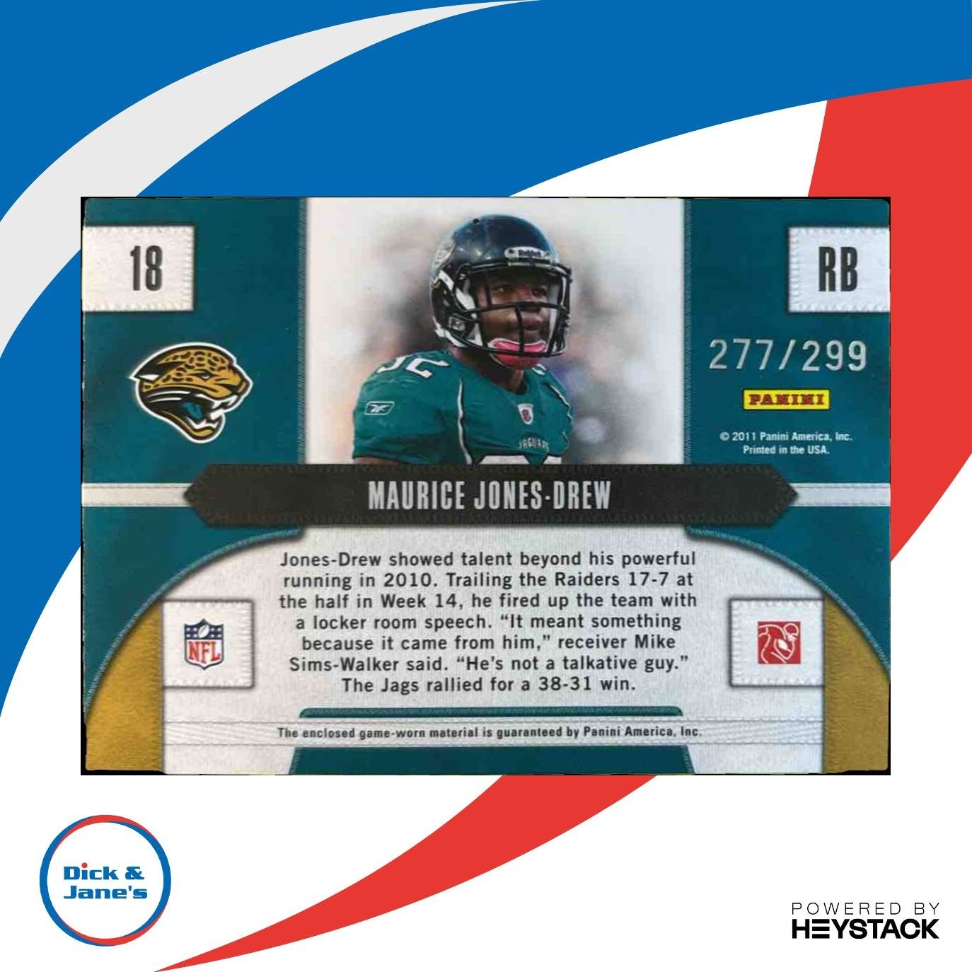 2011 Panini Threads Maurice Jones-Drew Game Day Jerseys /299 Jaguars - Sports Cards