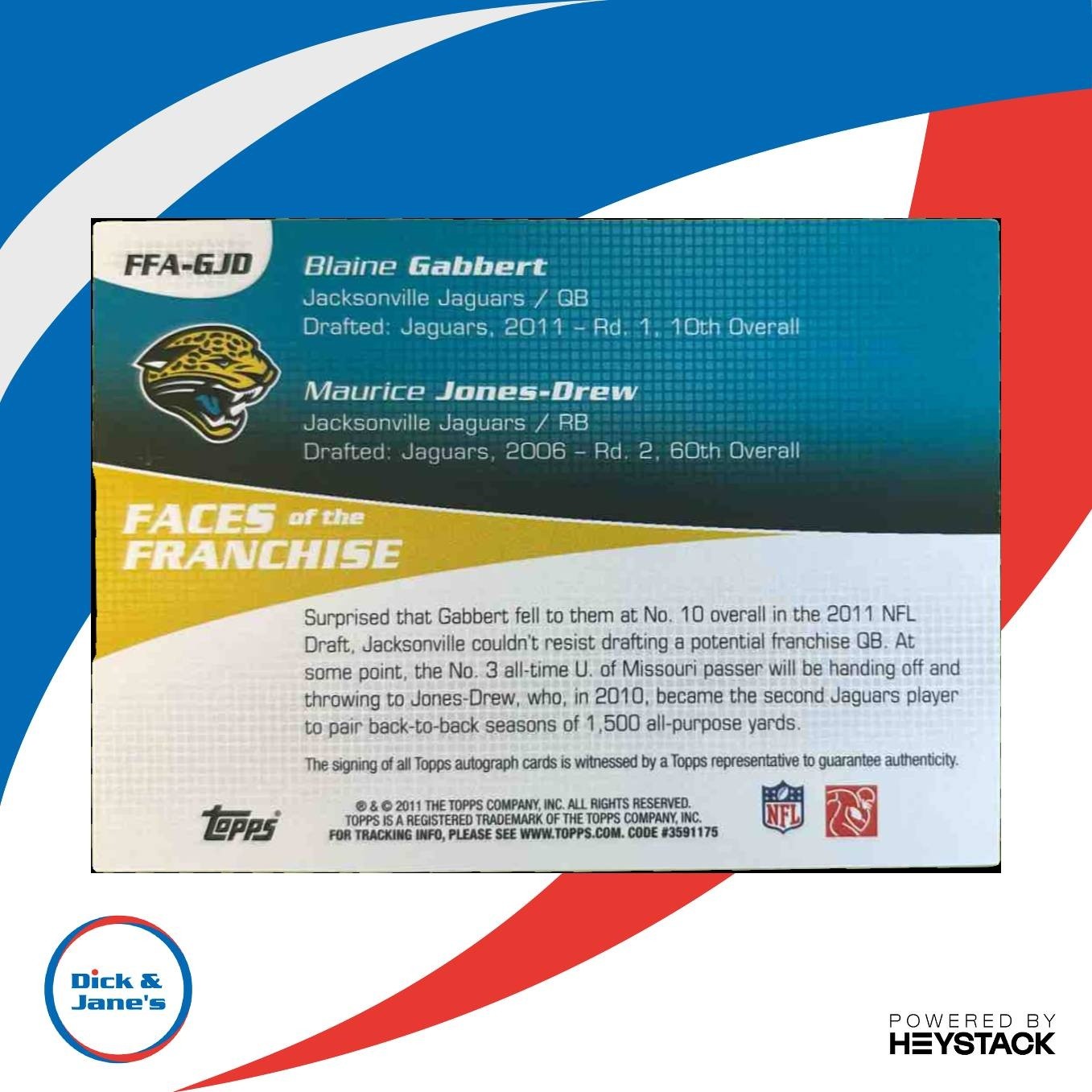 2011 Topps Blaine Gabbert Maurice Jones-Drew Faces of Franchise Auto /25 Jaguars - Sports Cards
