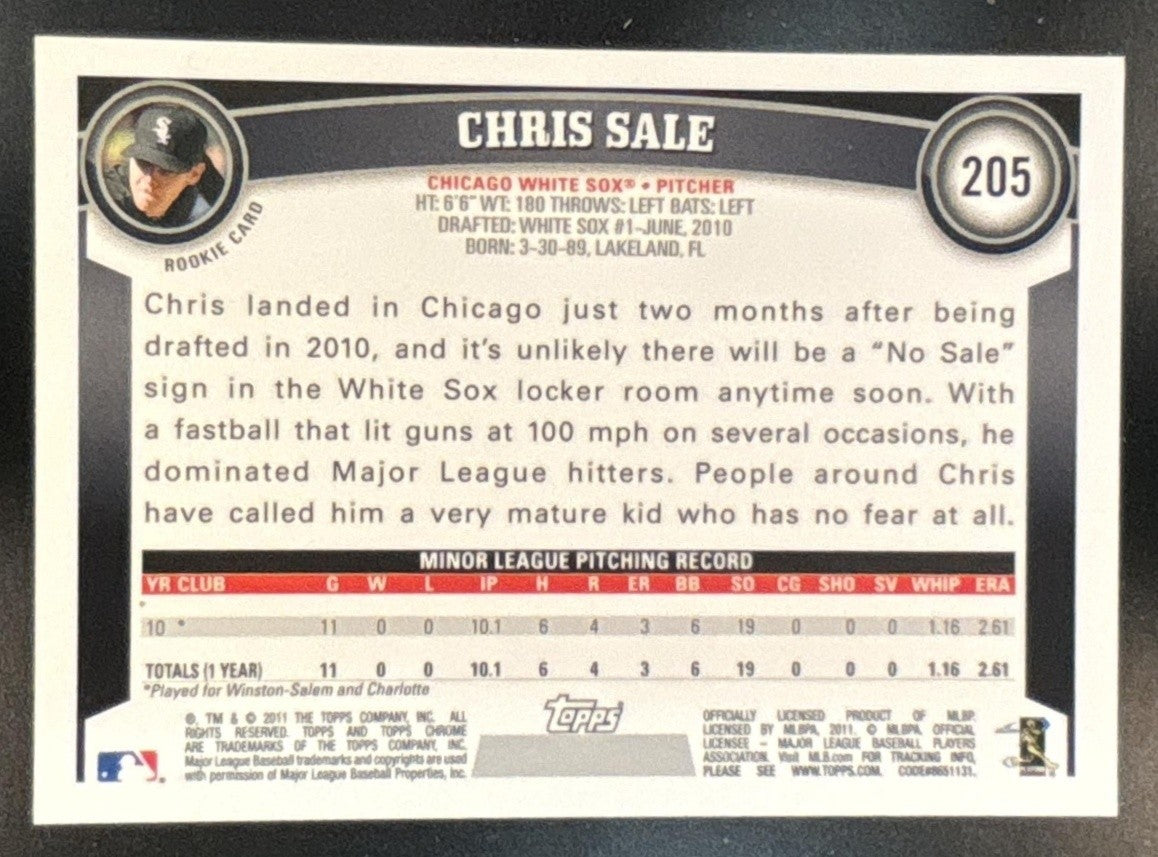2011 Topps Chrome Chris Sale Rookie Auto #205 RC Chicago White Sox - Sports Cards
