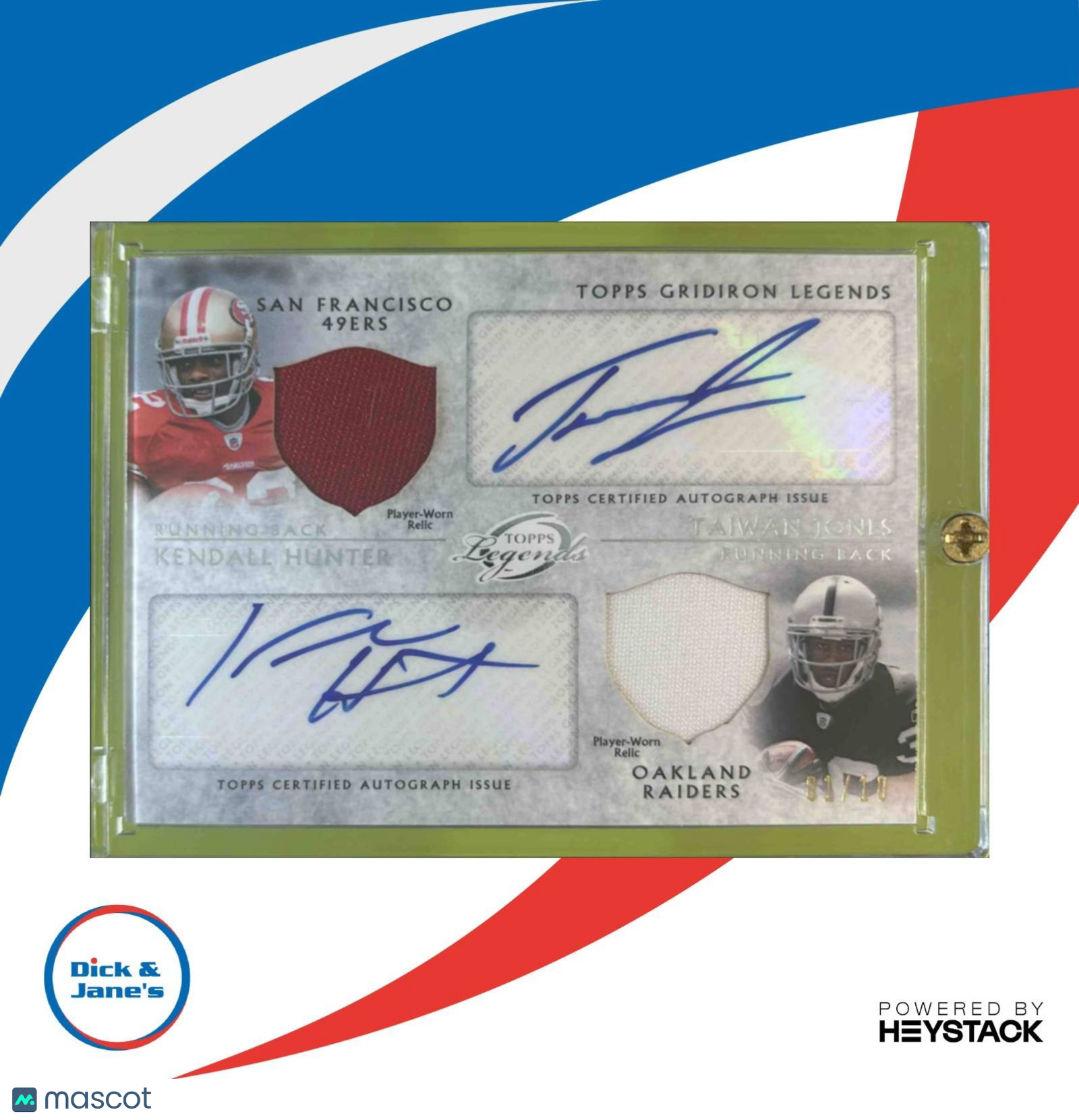 2011 Topps Gridiron Legends Kendall Hunter Taiwan Jones Dual Auto /10 - Sports Cards