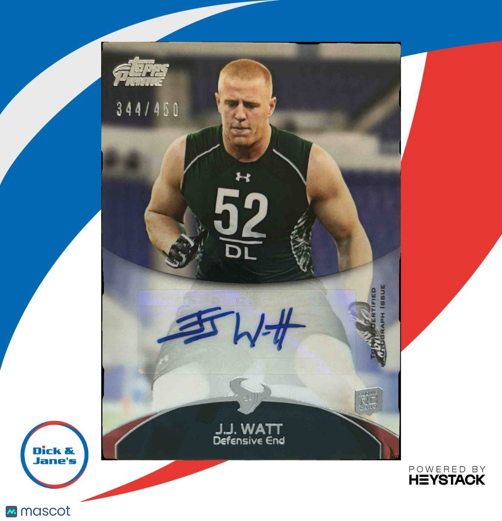2011 Topps Prime J.J. Watt Rookie Auto /450 #152 RC Houston Texans - Sports Cards