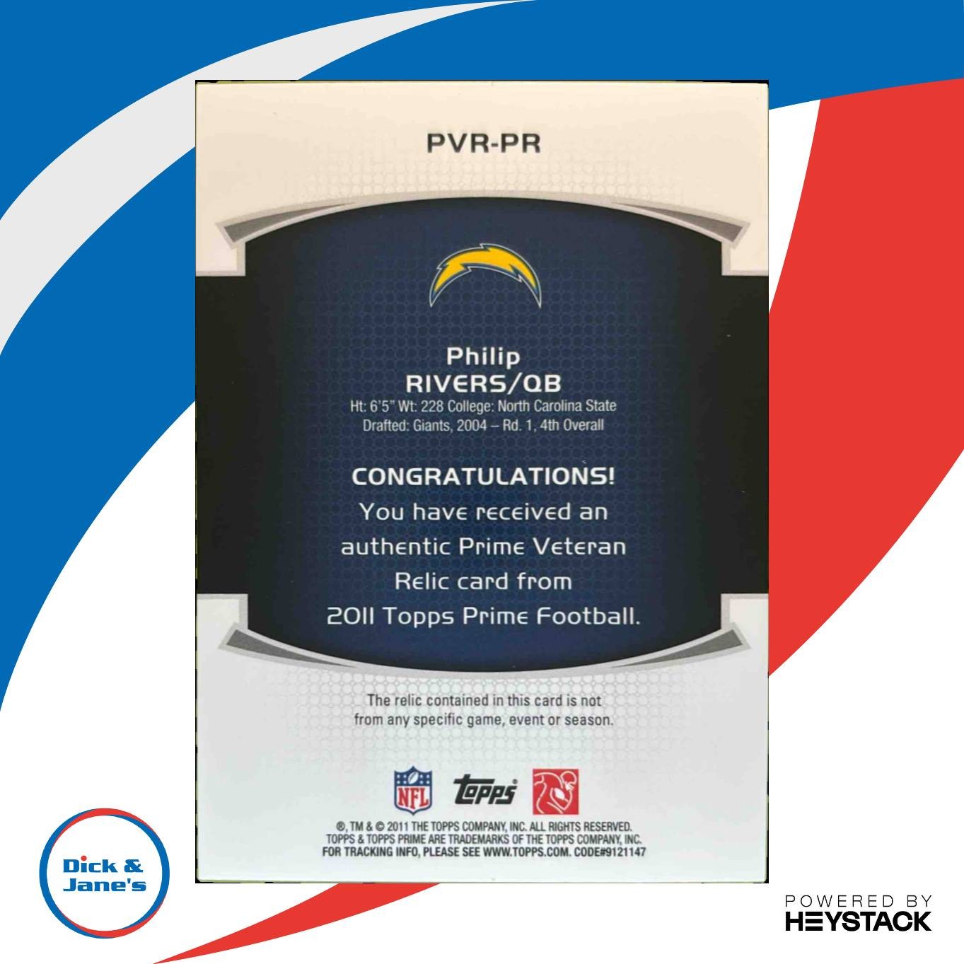 2011 Topps Prime Philip Rivers Veteran Relics Silver Holofoil 02/25 SD Chargers - Sports Cards