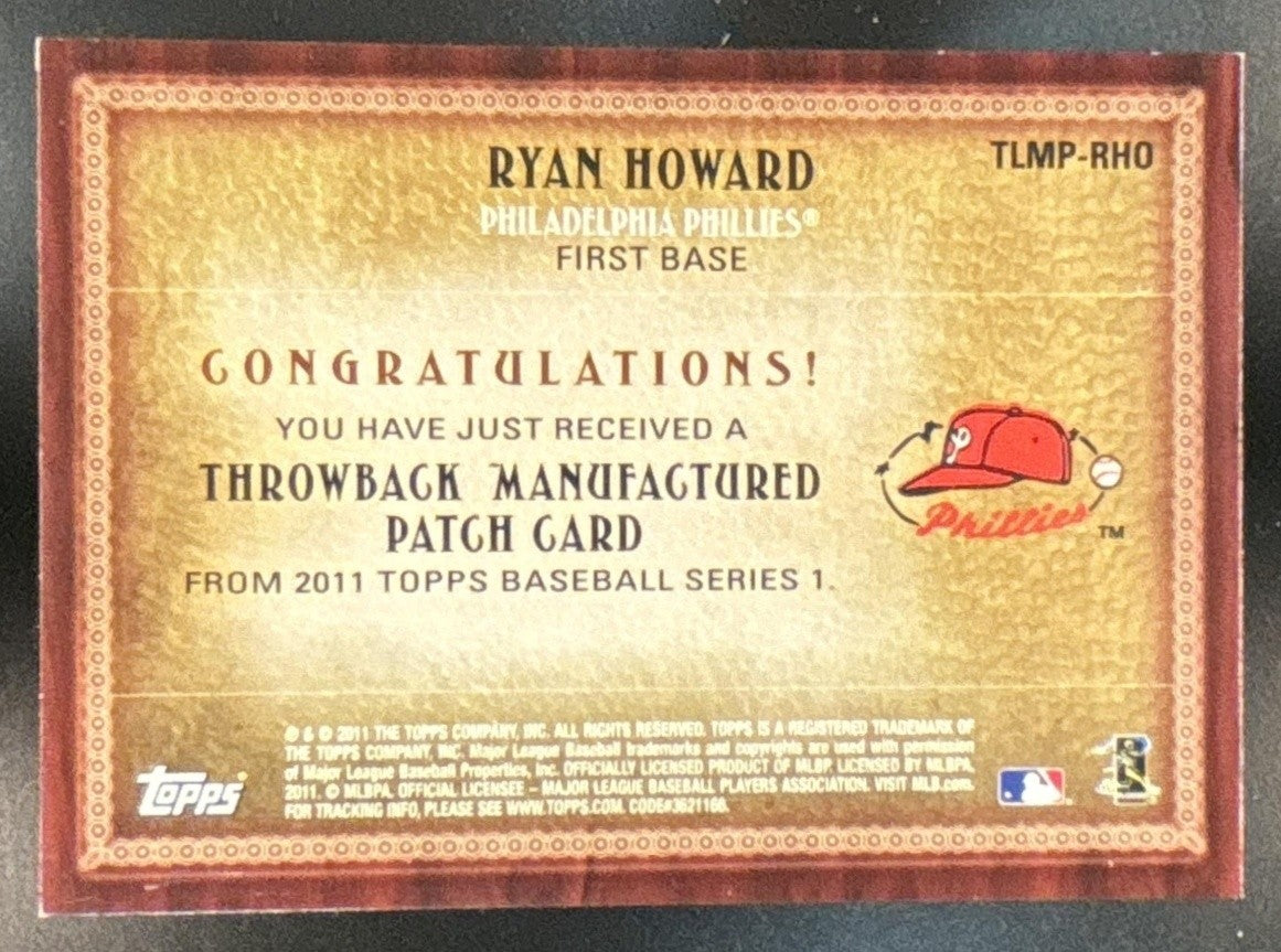 2011 Topps Ryan Howard Throwback Logo Manufactured Patch Philadelphia Phillies - Sports Cards