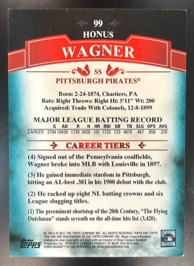 2011 Topps Tier One Honus Wagner Blue 109/199 #99 Pittsburgh Pirates - Sports Cards