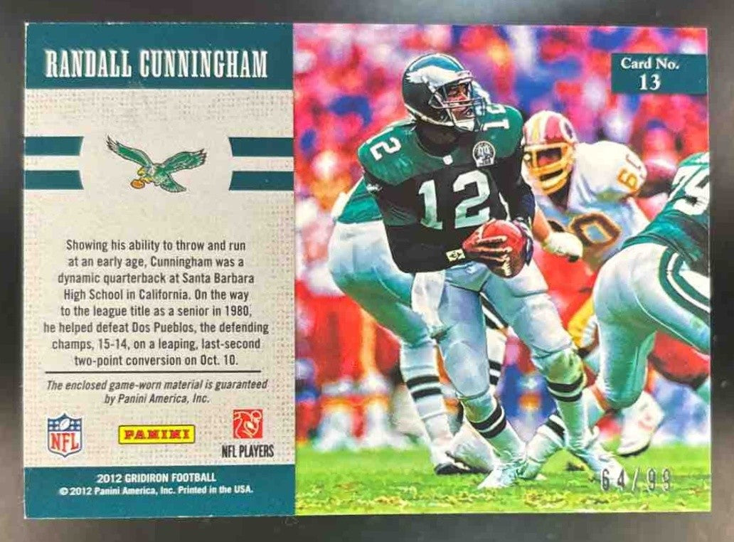 2012 Panini Gridiron Randall Cunningham King Jerseys /99 #13 Philadelphia Eagles - Sports Cards