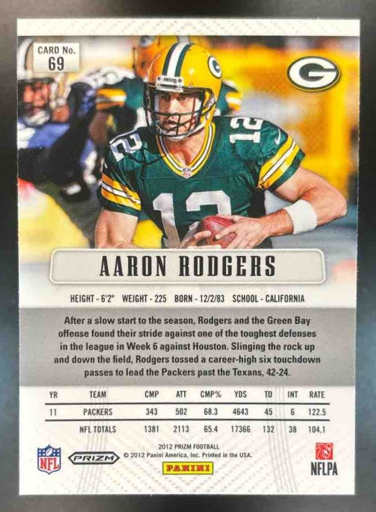 2012 Panini Prizm Aaron Rodgers Prizm (refractor)(silver) #69 Green Bay Packers - Sports Cards