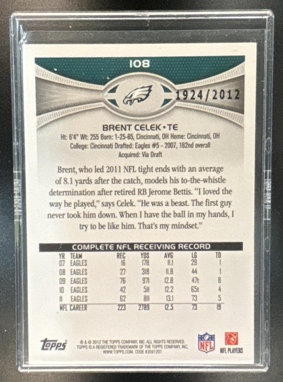 2012 Topps Brent Celek Gold /2012 #108 Philadelphia Eagles - Sports Cards