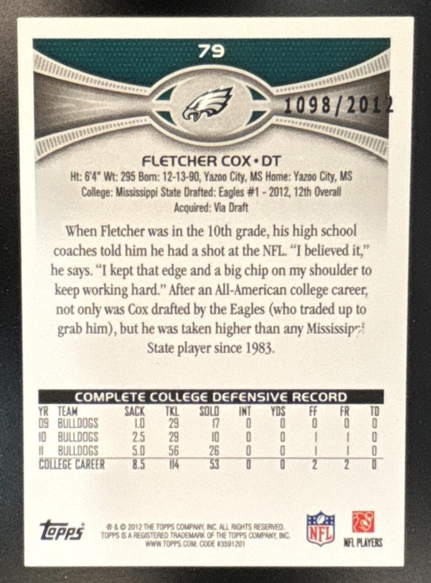 2012 Topps Fletcher Cox Gold /2012 #79 RC Philadelphia Eagles - Sports Cards