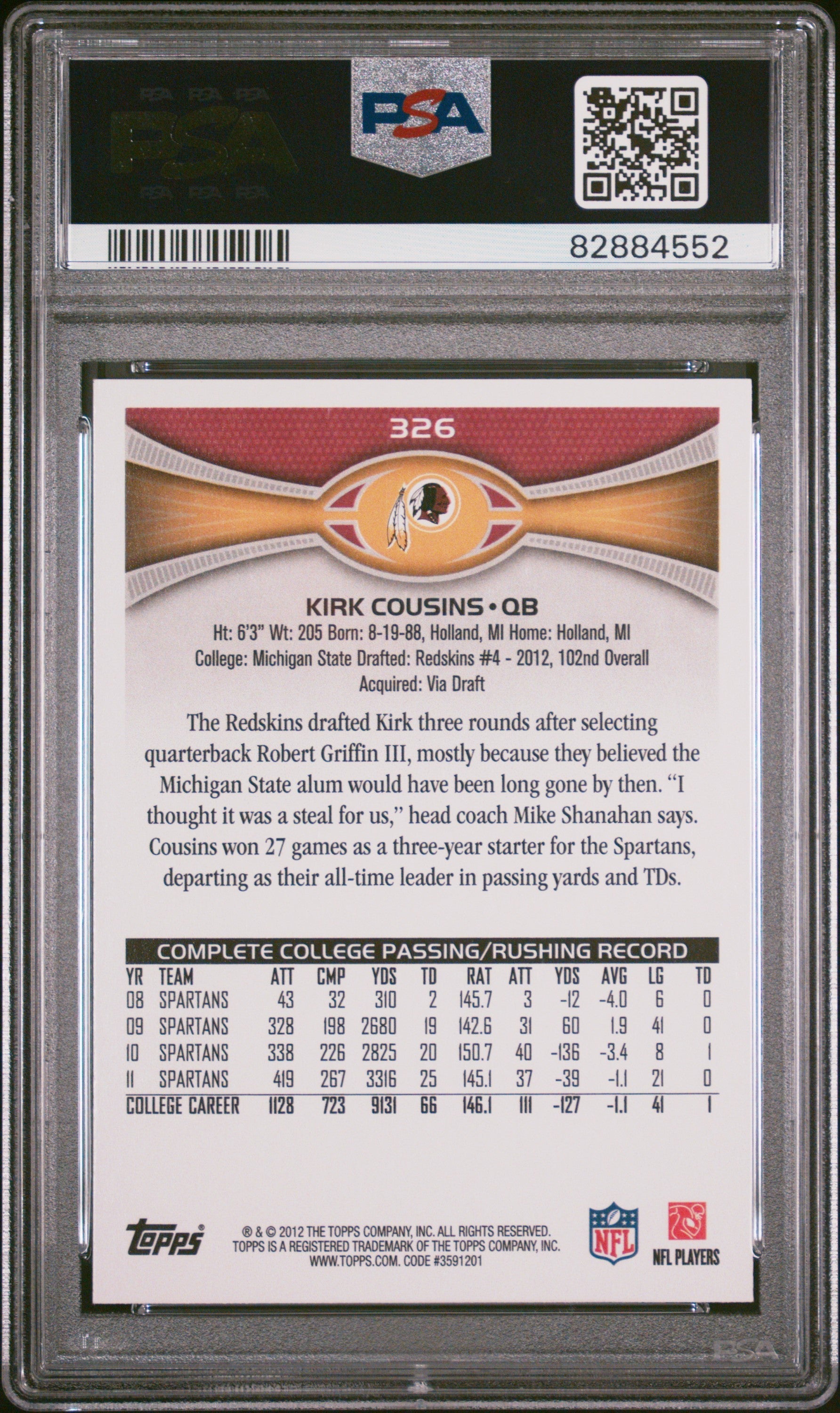 2012 Topps Kirk Cousins #326 PSA 8 - Graded Sports Cards
