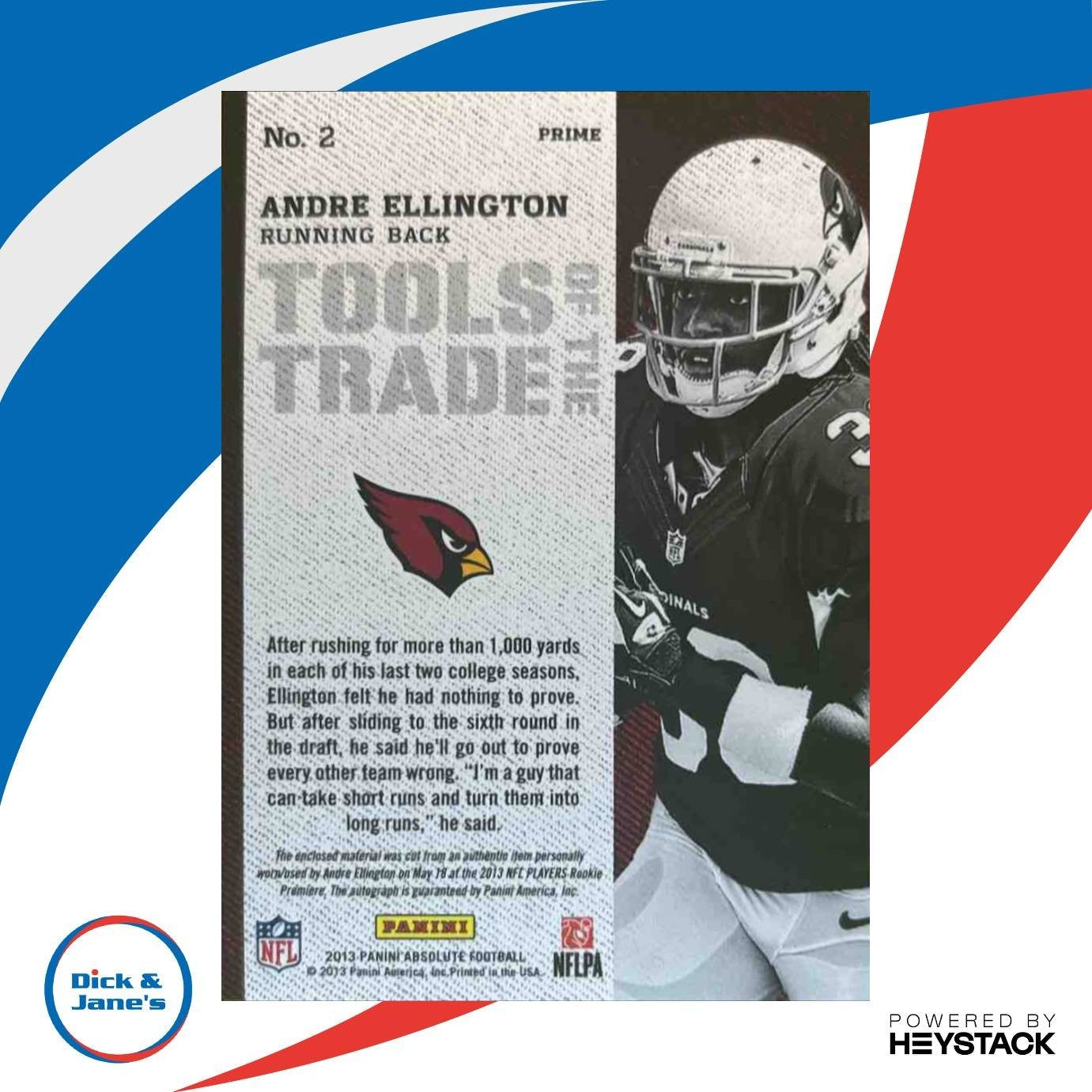 2013 Absolute Andre Ellington Tools of Trade Rookie Material Auto /25 Cardinals - Sports Cards