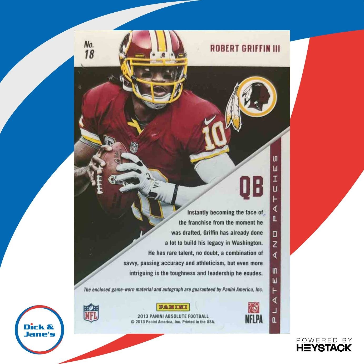 2013 Absolute Robert Griffin III Plates and Patches WORNNN /25 #18 Auto Redskins - Sports Cards