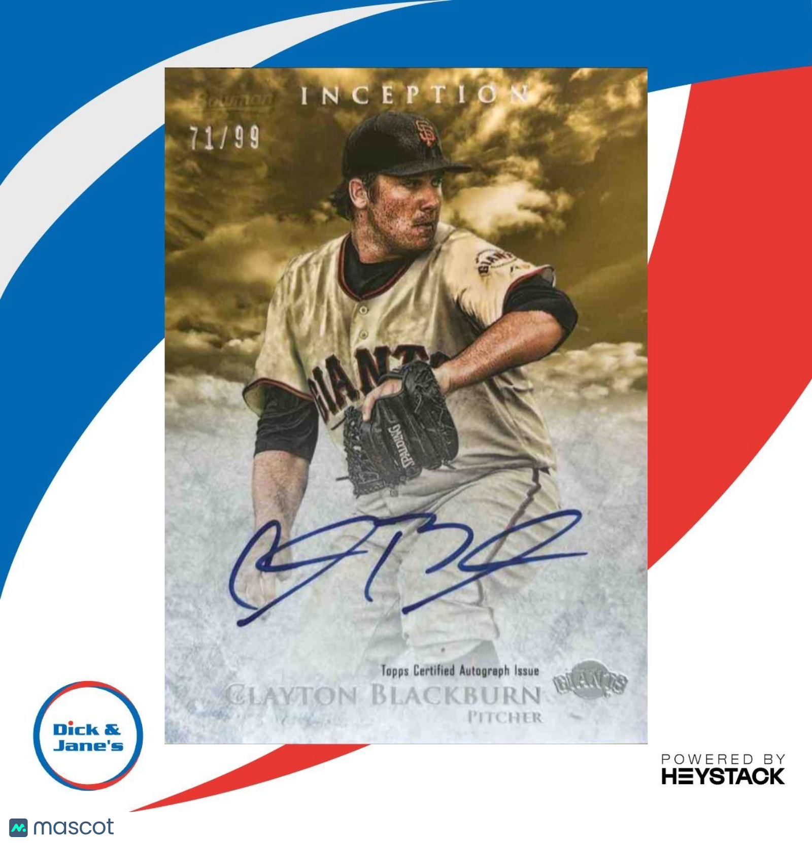 2013 Bowman Inception Clayton Blackburn Gold 71/99 #PA-CBL Auto Giants - Sports Cards