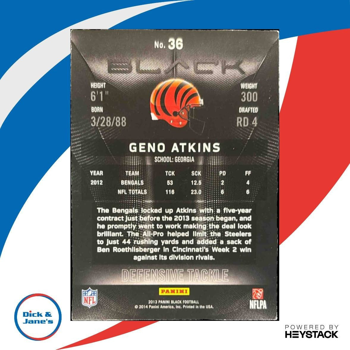 2013 Panini Black Geno Atkins /399 #36 Cincinnati Bengals - Sports Cards