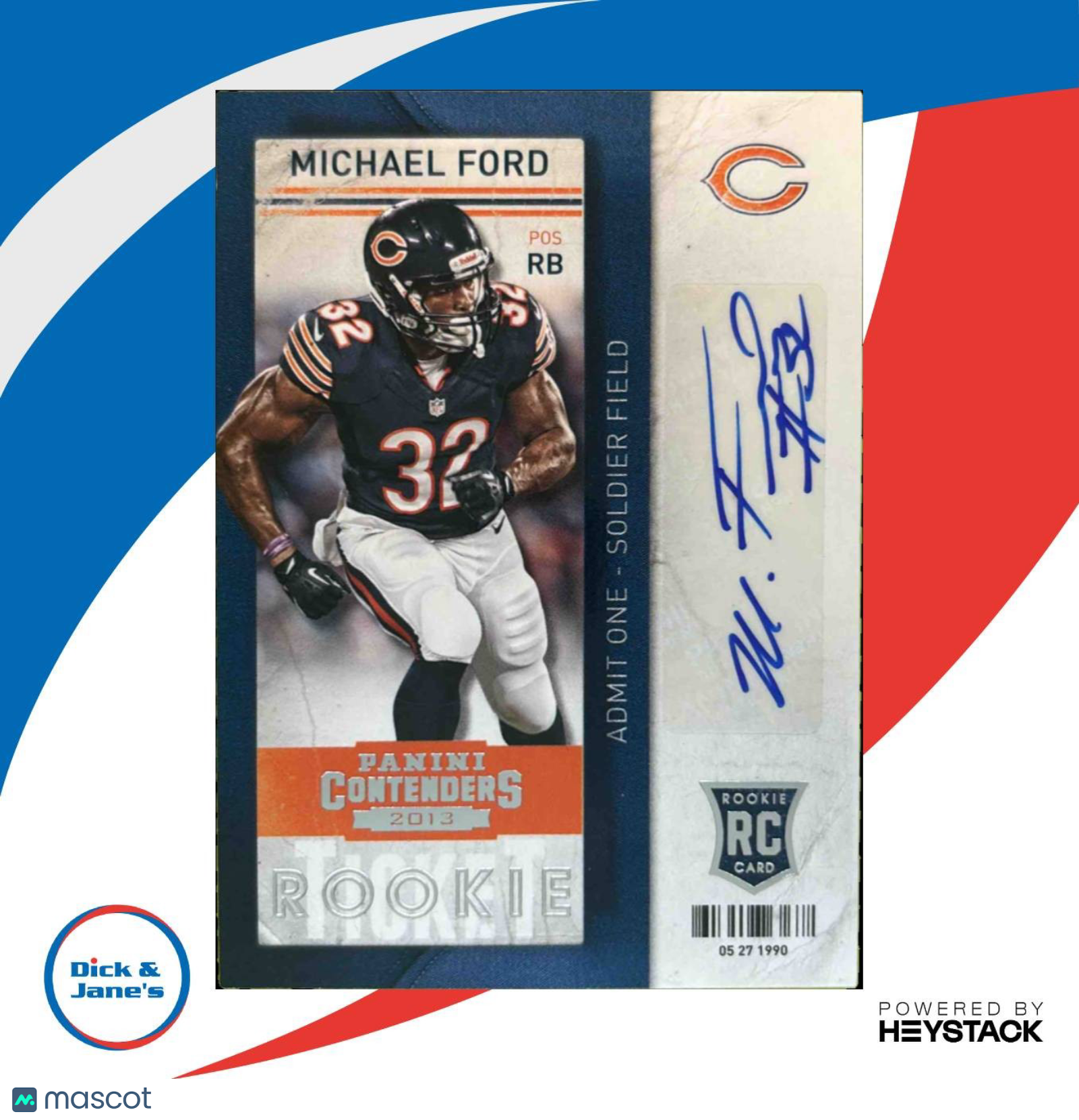 2013 Panini Contenders Michael Ford #198a RC Auto Chicago Bears - Sports Cards
