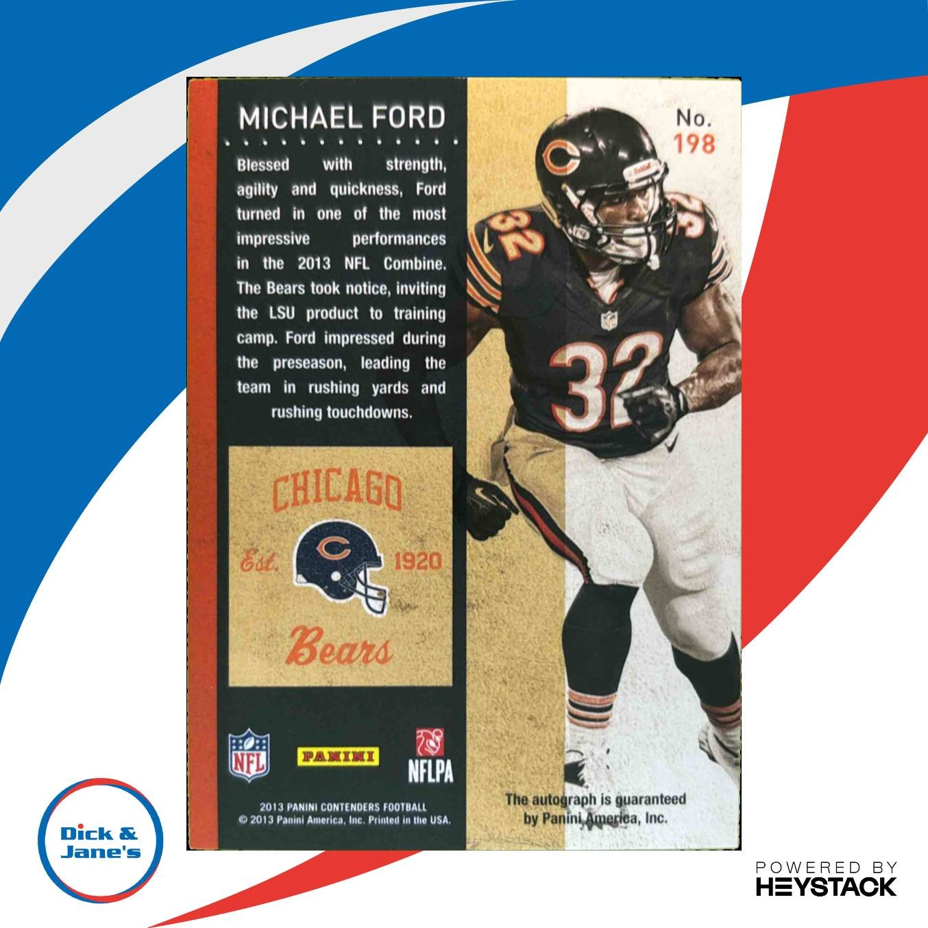 2013 Panini Contenders Michael Ford #198a RC Auto Chicago Bears - Sports Cards