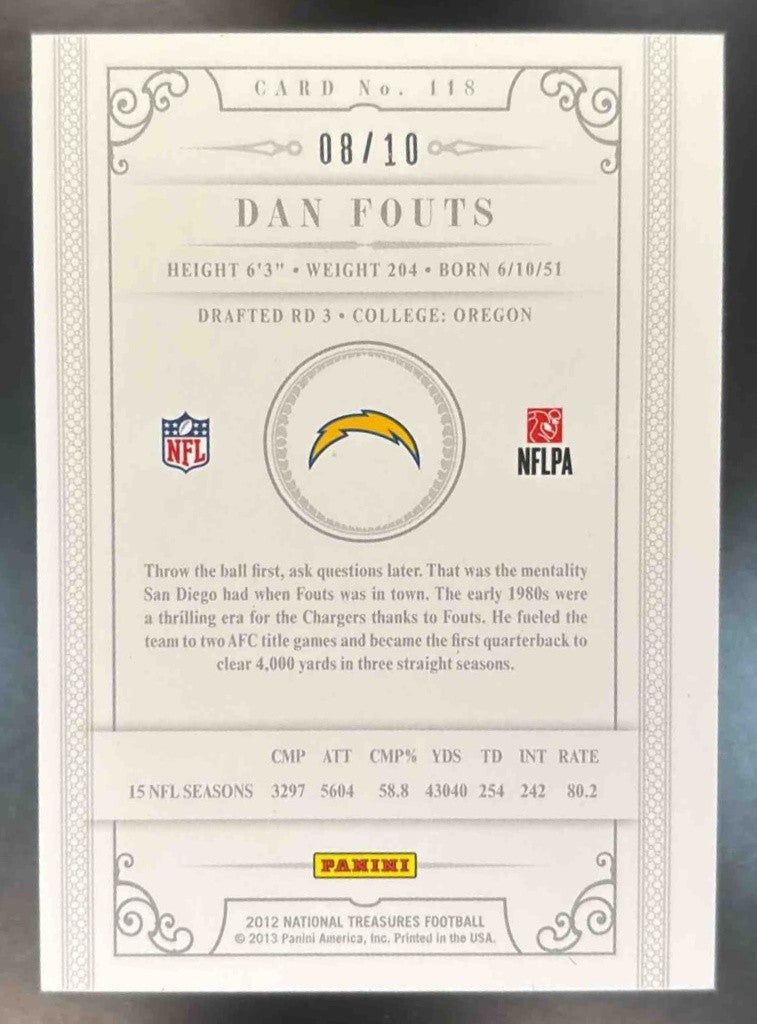 2013 Panini National Treasures Dan Fouts Century Gold /10 #114 San Diego Charger - Sports Cards