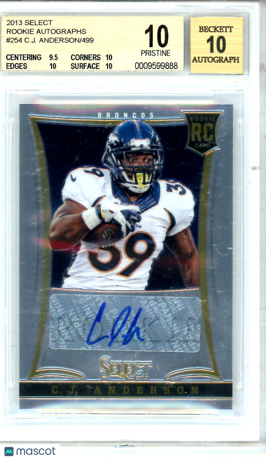 2013 Select Rookie Autographs C.J. Anderson Rookie 326/499 #254 BGS 10 AUTO 10 - Graded Sports Cards