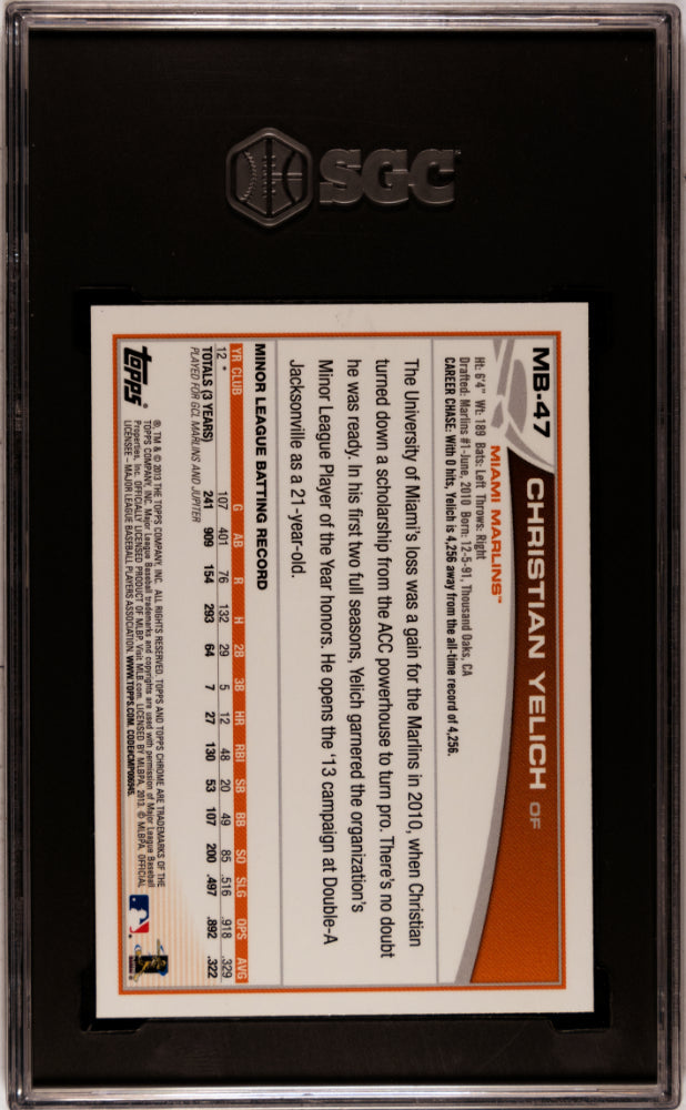 2013 Topps Chrome Update Christian Yelich #MB-47 SGC 8 - Graded Sports Cards