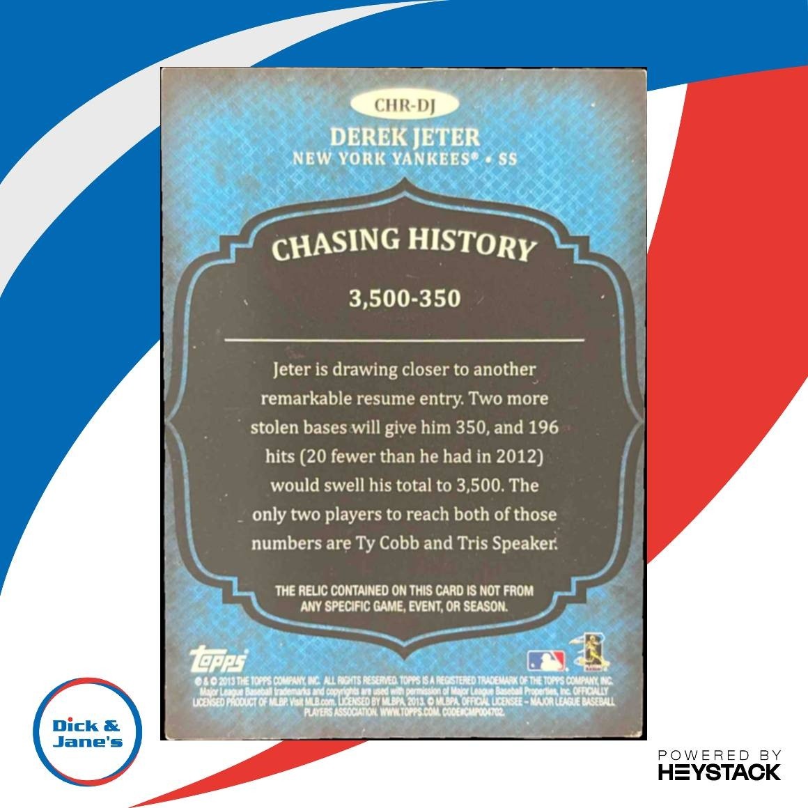 2013 Topps Derek Jeter Chasing History Relics Gold /99 MEM New York Yankees - Sports Cards