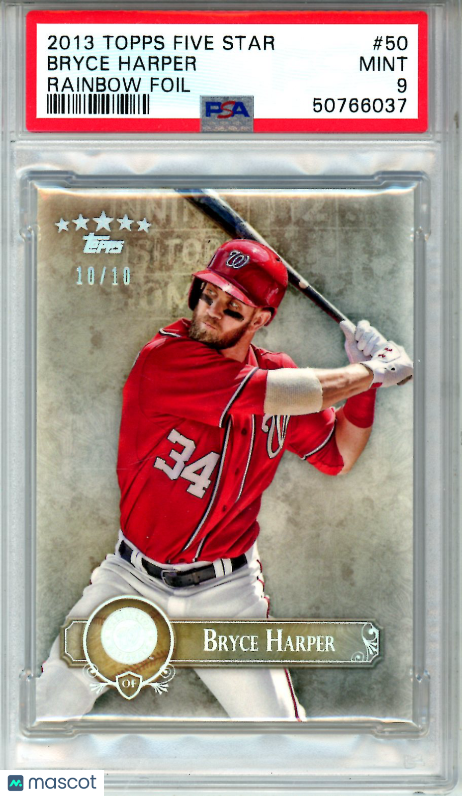 2013 Topps Five Star Bryce Harper Rainbow Foil 10/10 PSA 9 Washington Nationals - Graded Sports Cards