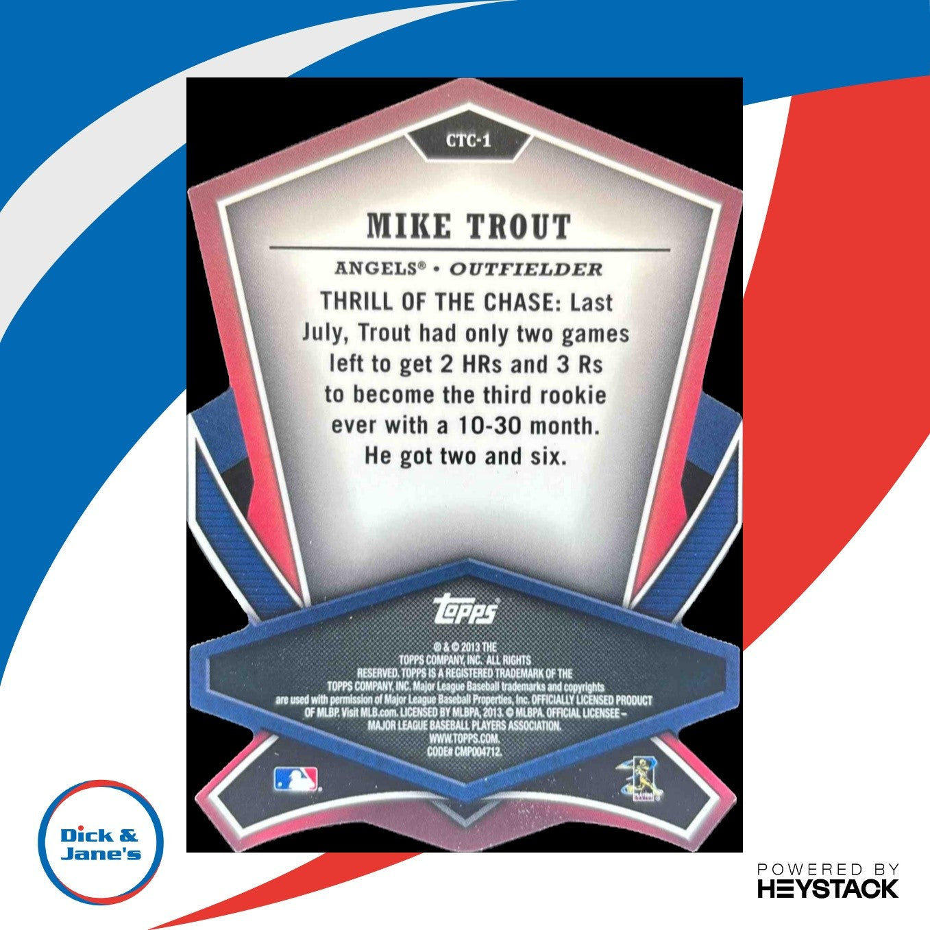 2013 Topps Mike Trout Cut to the Chase #CTC-1 Los Angeles Angels - Sports Cards