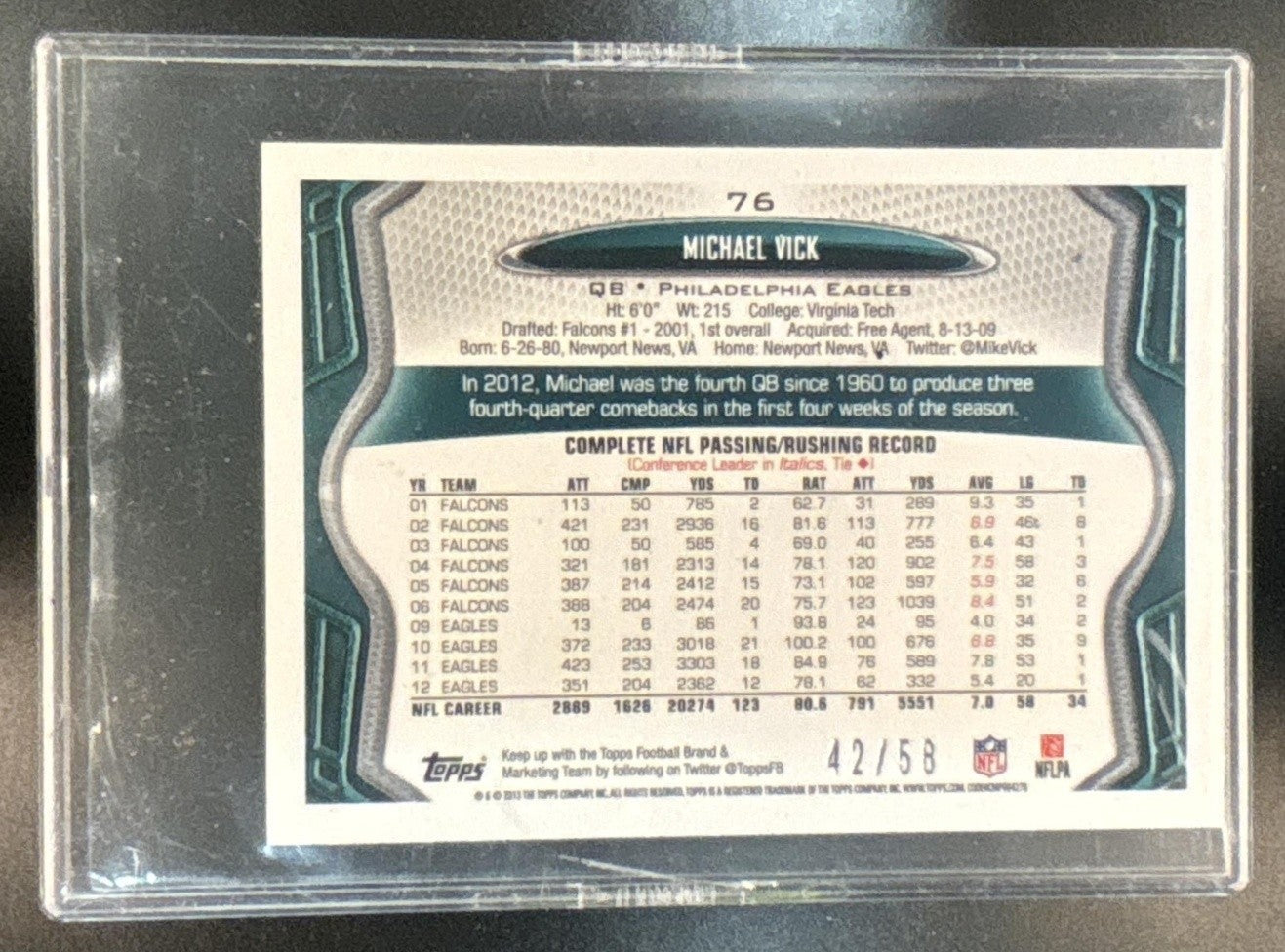 2013 Topps Mini Michael Vick Gold /58 #76 Philadelphia Eagles - Sports Cards