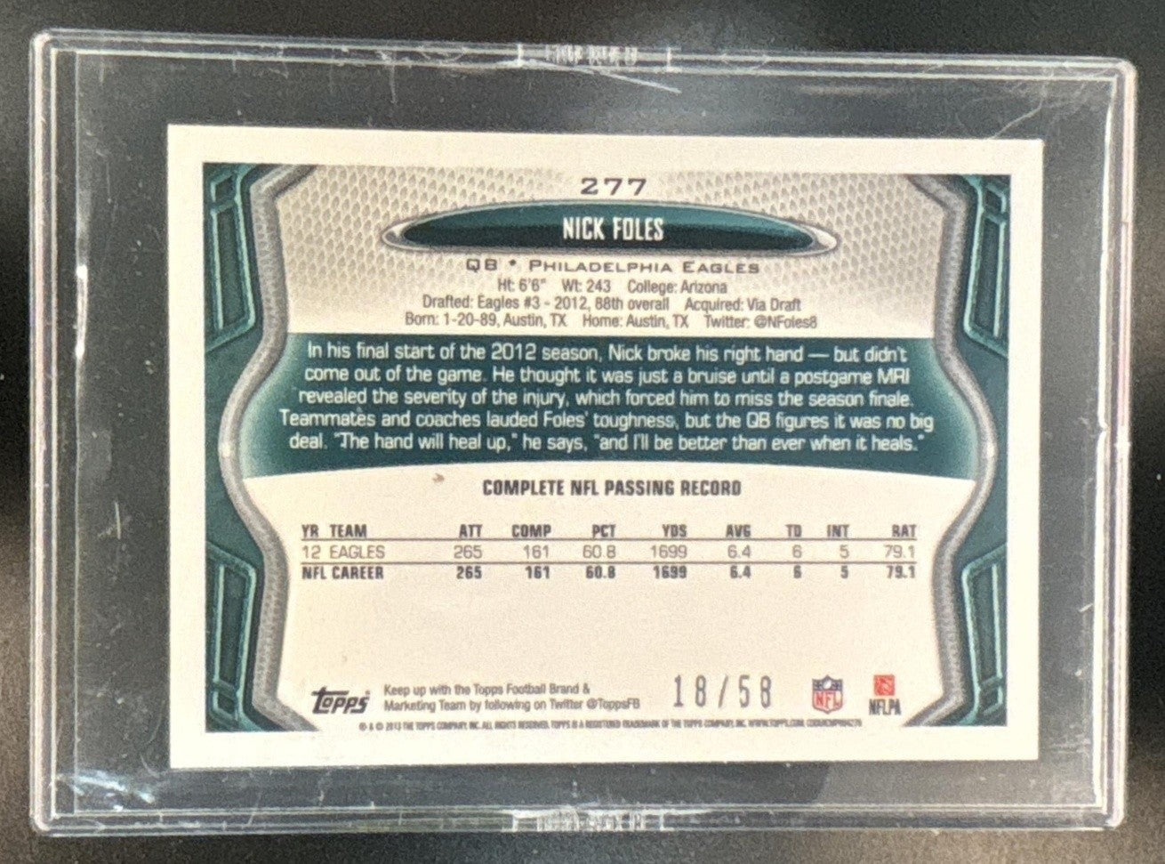 2013 Topps Mini Nick Foles Gold 18/58 #277 Philadelphia Eagles - Sports Cards