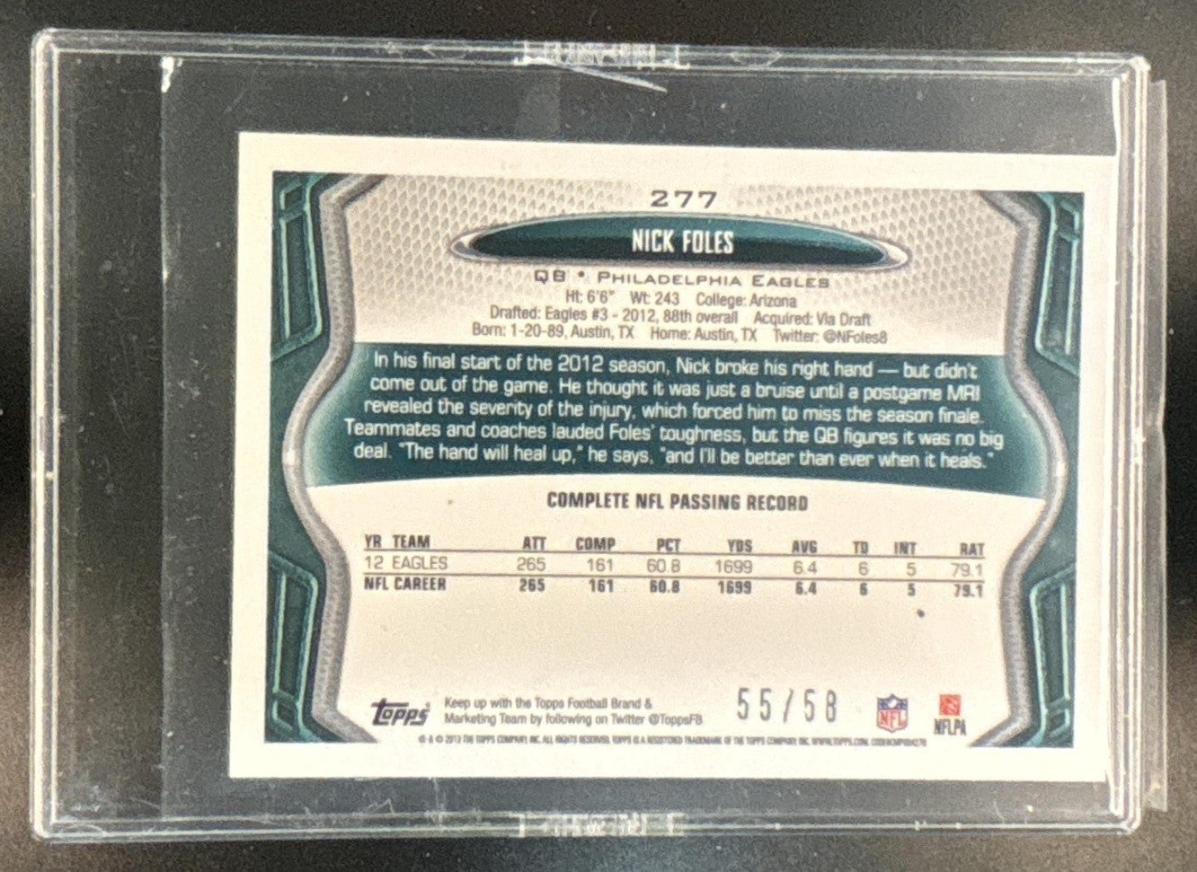 2013 Topps Mini Nick Foles Gold /58 #277 Philadelphia Eagles - Sports Cards