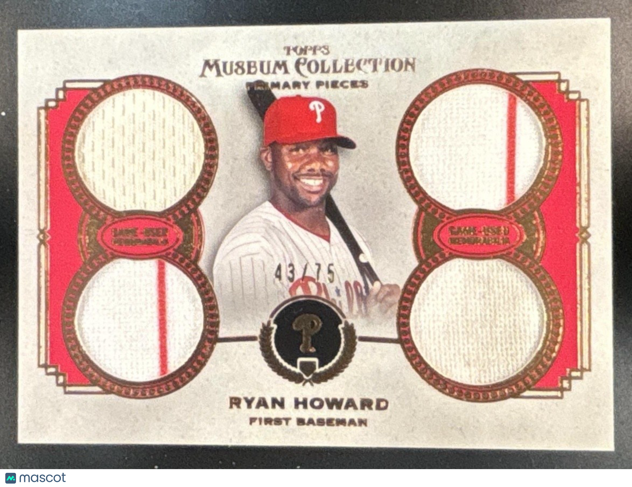 2013 Topps Museum Collection Ryan Howard Primary Pieces Quad Relics /75 - Sports Cards