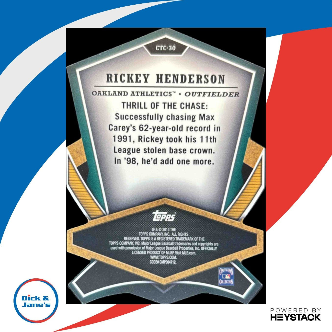 2013 Topps Rickey Henderson Cut to the Chase #CTC-30 Oakland Athletics - Sports Cards