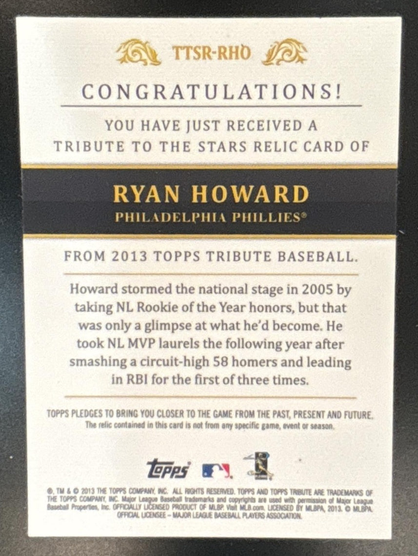 2013 Topps Tribute Ryan Howard to the Stars Relics /99 Phillies - Sports Cards