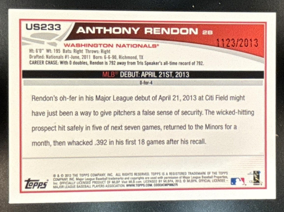 2013 Topps Update Anthony Rendon Gold /2013 #US233 RC Washington Nationals - Sports Cards