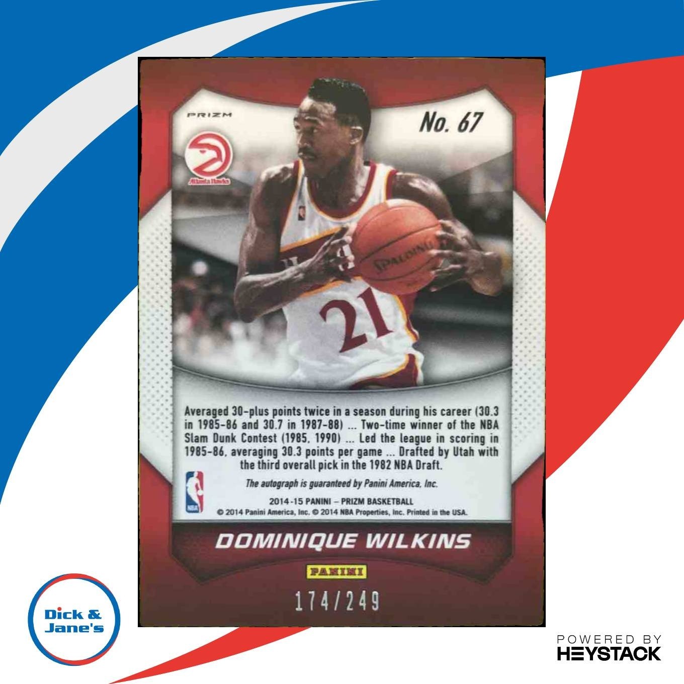 2014-15 Panini Prizm Dominique Wilkins Blue Prizm Auto /249 #67 Atlanta Hawks - Sports Cards