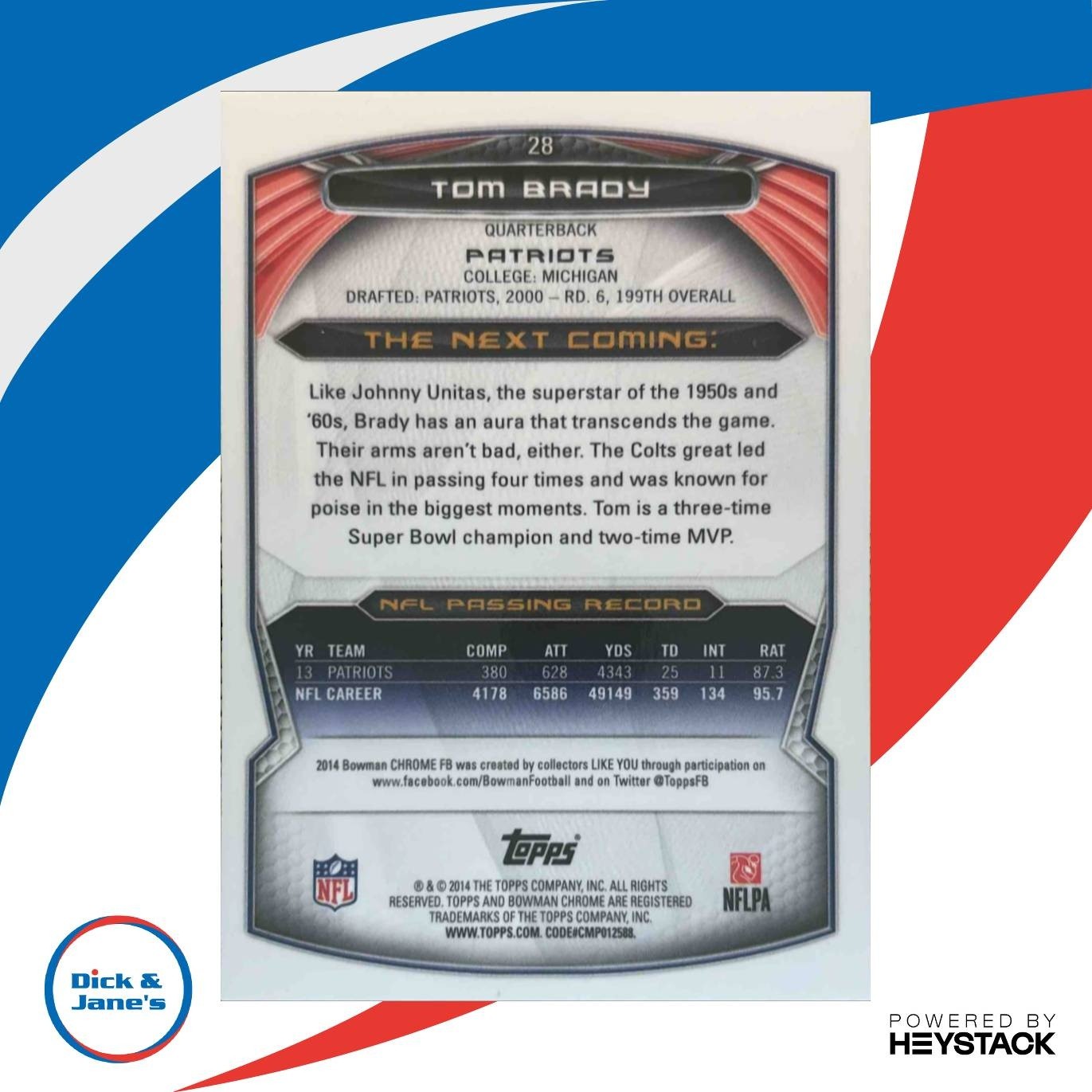 2014 Bowman Chrome Tom Brady #28 New England Patriots - Sports Cards