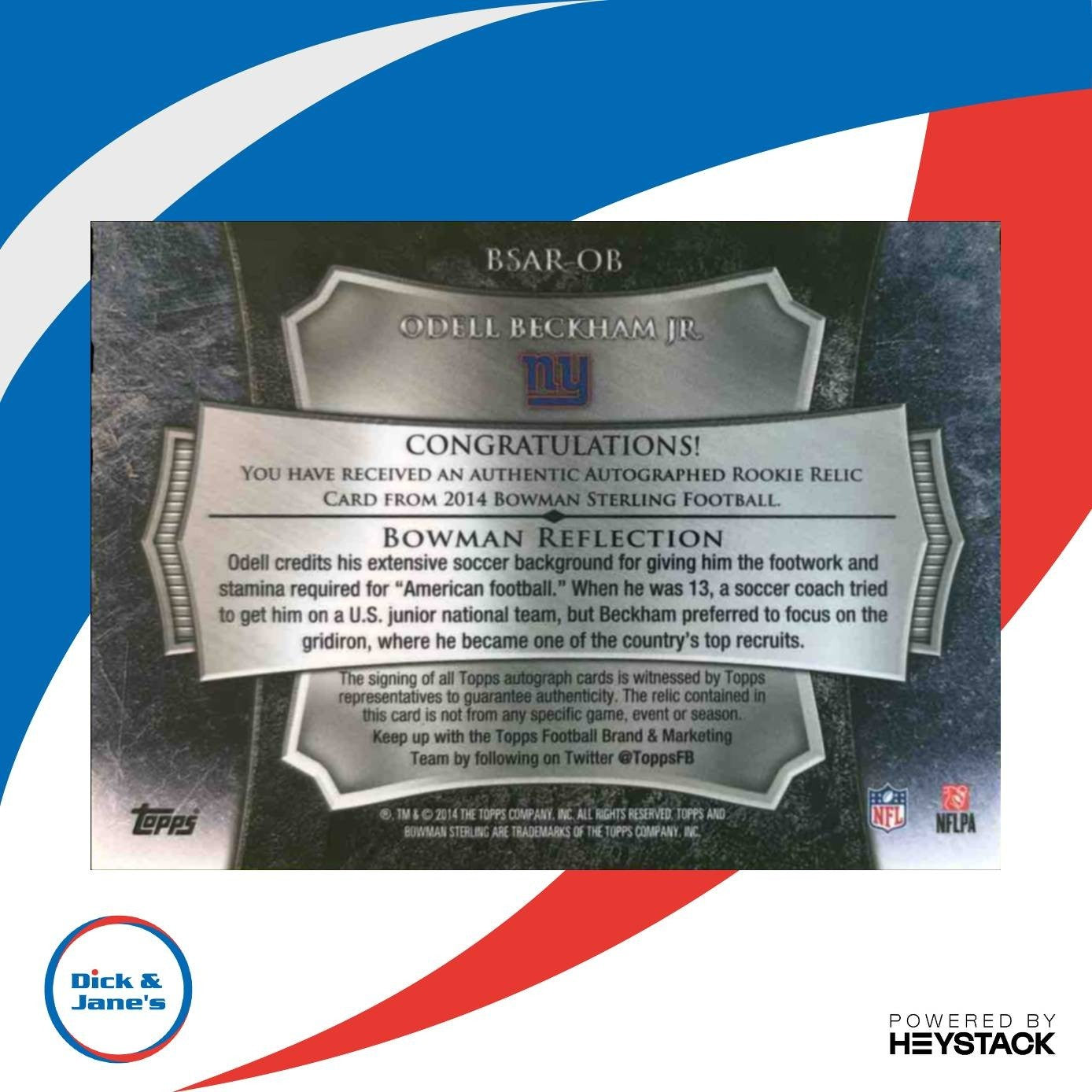 2014 Bowman Sterling Odell Beckham Jr. Rookie Auto Relics Green /75 RC Giants - Sports Cards