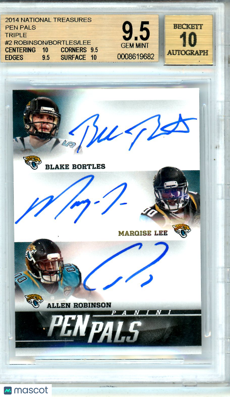 2014 National Treasures Pen Pals Triple Lee Bortles Robinson BGS 9.5 AUTO 10 - Graded Sports Cards