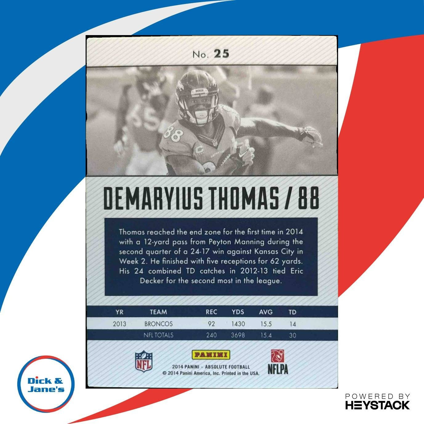 2014 Panini Absolute Demaryius Thomas 20th Anniversary Silver /20 Denver Broncos - Sports Cards