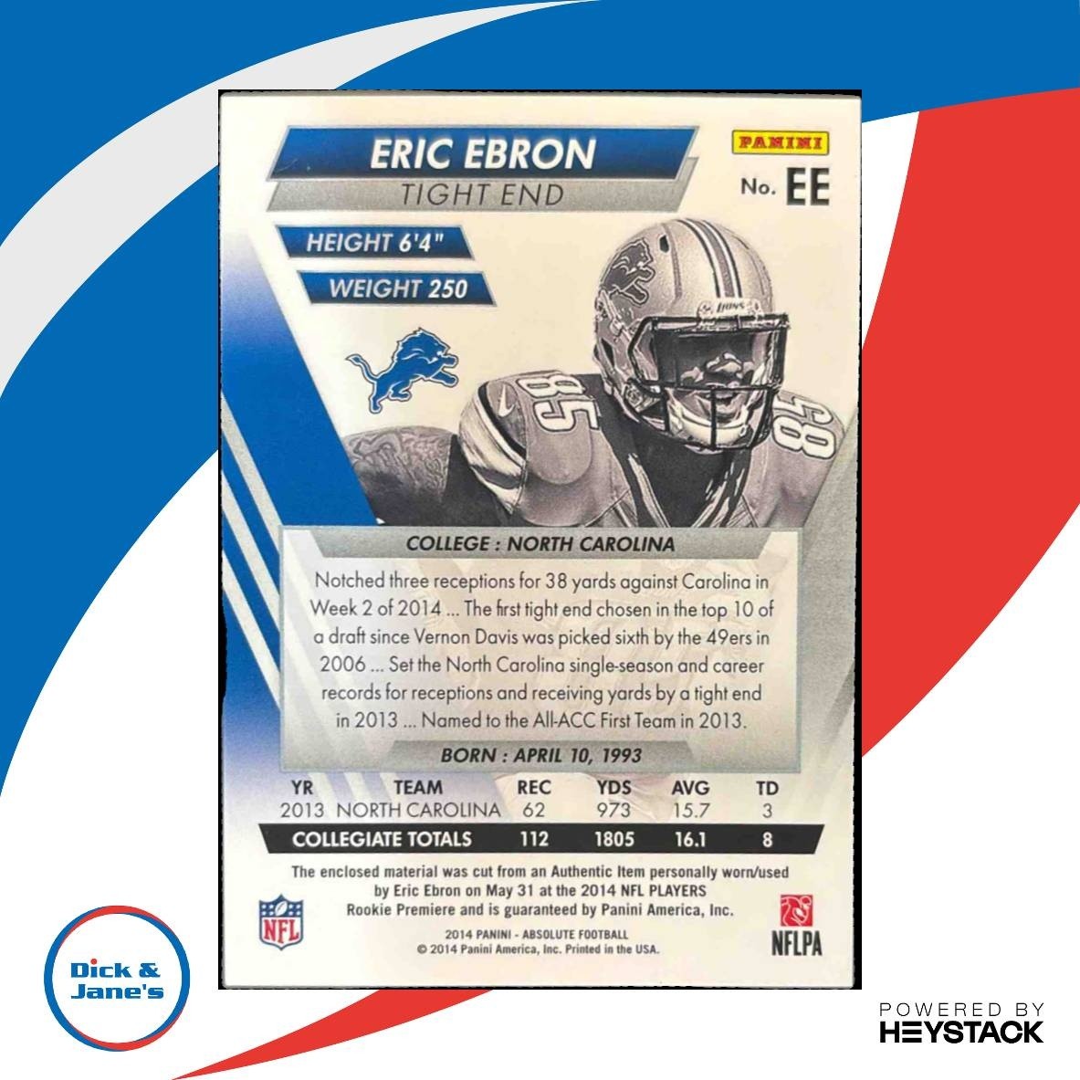 2014 Panini Absolute Eric Ebron Tools of the Trade Quad Jersey /99 RC Lions - Sports Cards