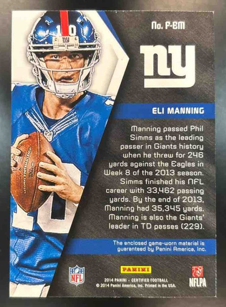 2014 Panini Certified Eli Manning Fabric of the Game /49 New York Giants - Sports Cards