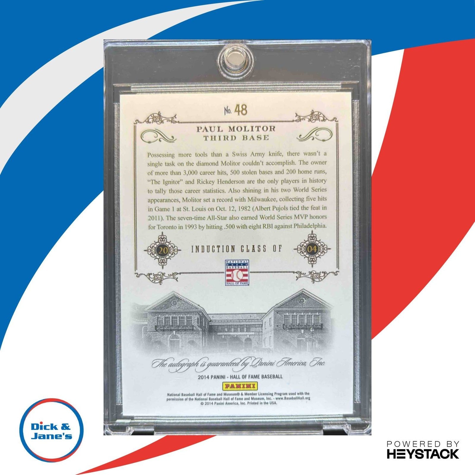 2014 Panini Hall of Fame 75th Paul Molitor Signatures Blue /25 Auto Milwaukee - Sports Cards