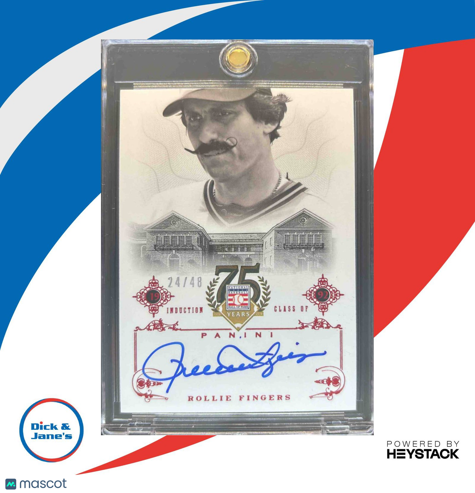 2014 Panini Hall of Fame 75th Rollie Fingers Signatures Red /48 #91 Auto Brewers - Sports Cards