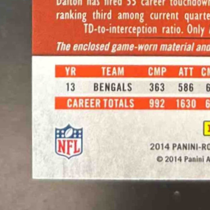 2014 Panini Rookies & Stars Andy Dalton Patch Auto /10 MEM Cincinnati Bengals - Sports Cards
